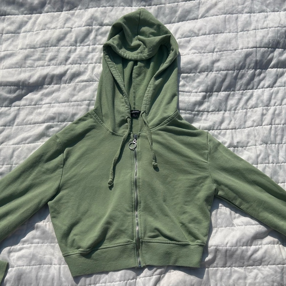 Women’s Cropped Green Hooded Zip Up Jacket